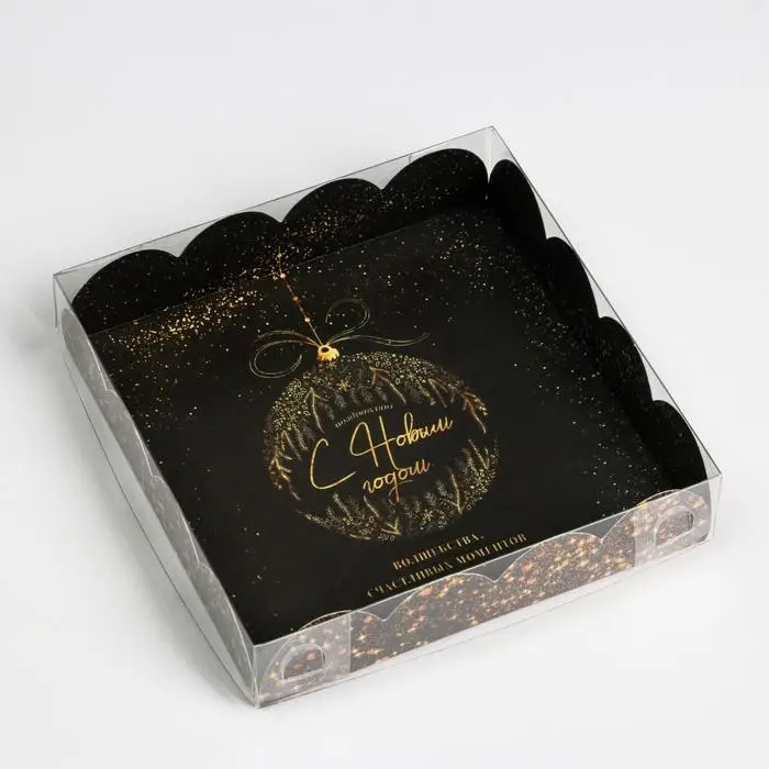 Коробка для кондитерских изделий с PVC крышкой &laquo;Золото&raquo;, 13 х 13 х 3 см