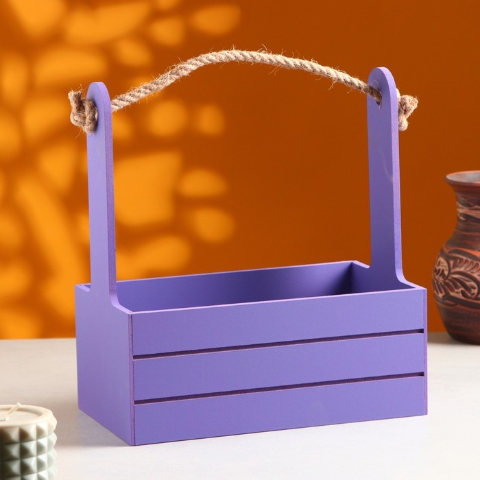 Кашпо деревянное 25.5×15×30 см Кашпо деревянное 25.5×15×30 см "Аром", ручка канат, Фиолетовый