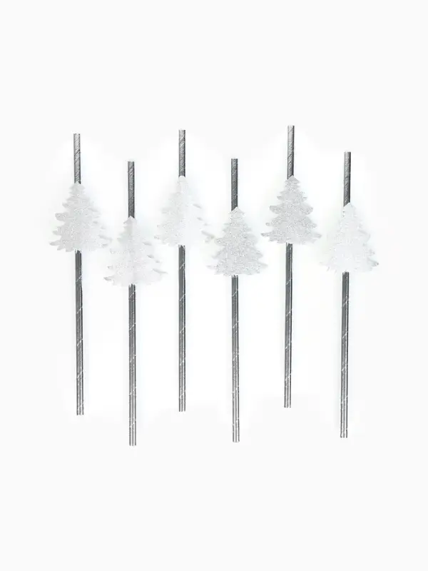 Трубочки для коктейля серебряная елочка (набор 6 шт.)