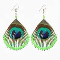 Серьги "Павлин" 5х8 см, цв. зелёный