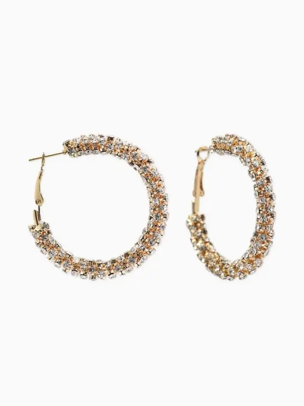 Серьги-кольца со стразами &laquo;Россыпь&raquo;, d=4.5 см, белые в золоте