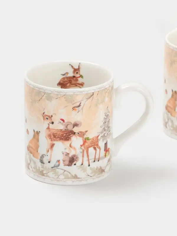 Набор кружек новогодних &laquo;Лесное чудо&raquo;, 2 шт., 220 мл, керамика, подарочная упаковка, бежевый