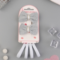 Набор для волос "Школьница галант" (4 резинки 3,5 см, 2 зажима 5,5 см) сияние, серо-белый