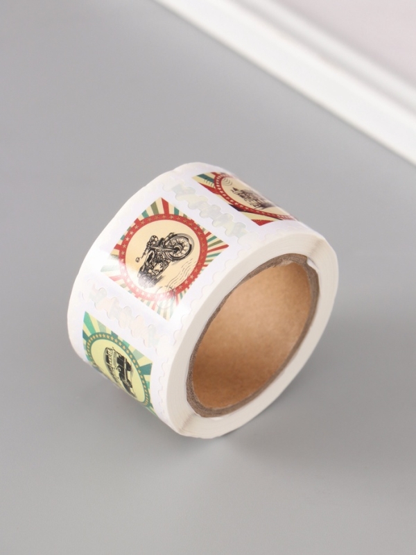 Наклейка бумага "Марки. Ретро транспорт" 3х3 см 200 шт в рулоне