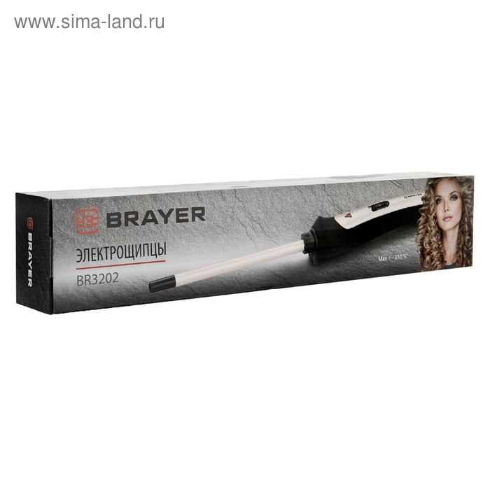 Плойка BRAYER 3202BR, 25 Вт, керамическое покрытие, d=9 мм, 210&deg;C, чёрно-серебристая
