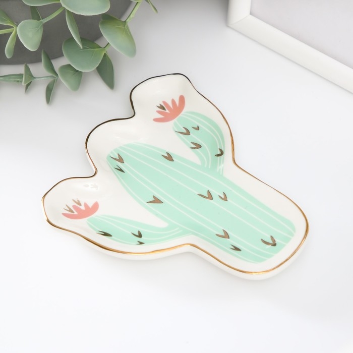 Сувенир керамика подставка под кольца Сувенир керамика подставка под кольца "Кактус с цветами" 1,6х11х12 см