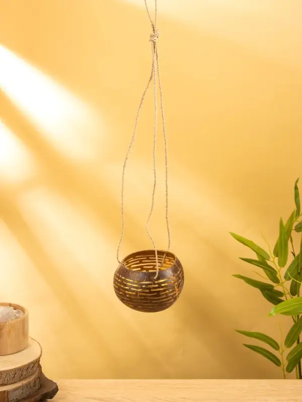 Подсвечник подвесной из кокоса, 8-12 см, коричневый