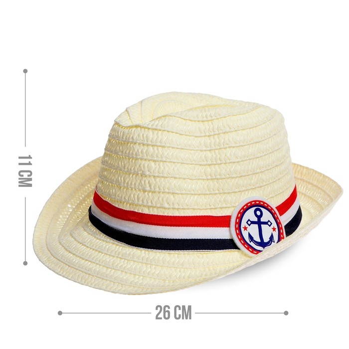 Панама соломенная детская для мальчика &laquo;Якорь&raquo;, р-р 52-54