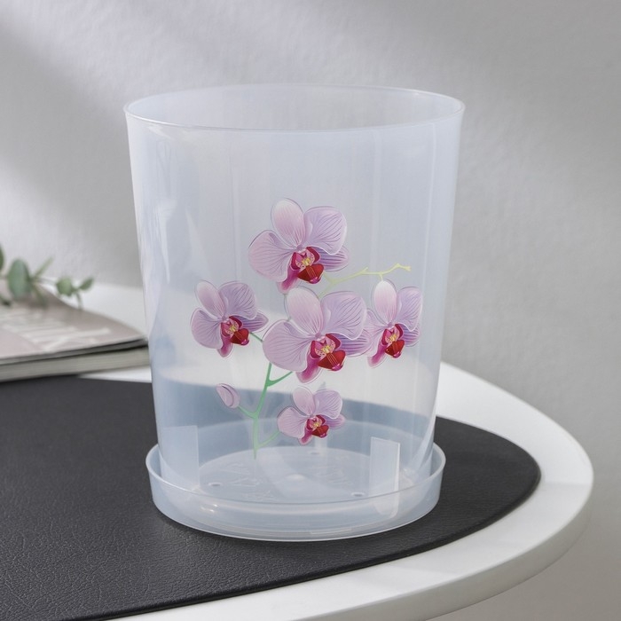 Горшок для орхидей с поддоном, 1.2 л, пластиковый, прозрачный, МИКС