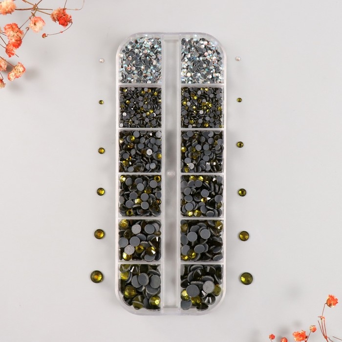 Декор для творчества стекло Декор для творчества стекло "Стразы усечённый конус. Оливковый" d=2-6,5 мм н-р 2600 шт