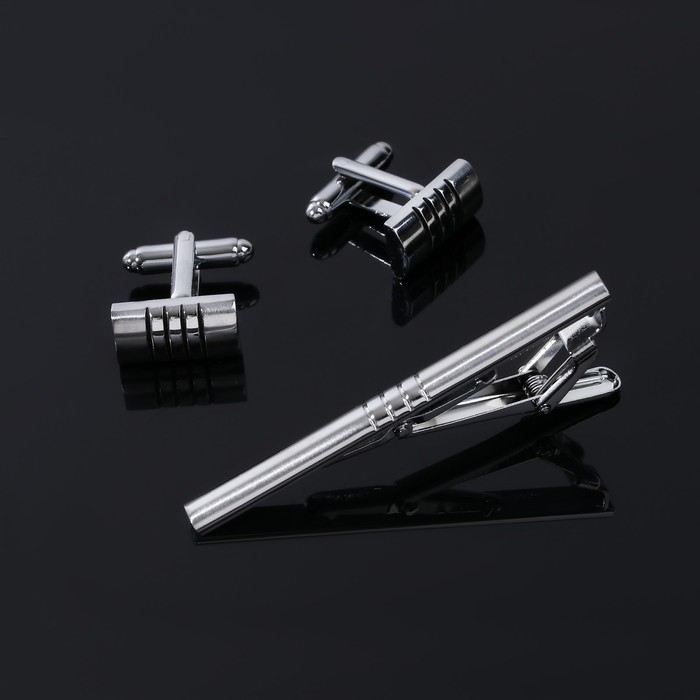 Набор мужской стальной «Запонки + Зажим для галстука» квартет, цвет серебро Набор мужской стальной «Запонки + Зажим для галстука» квартет, цвет серебро