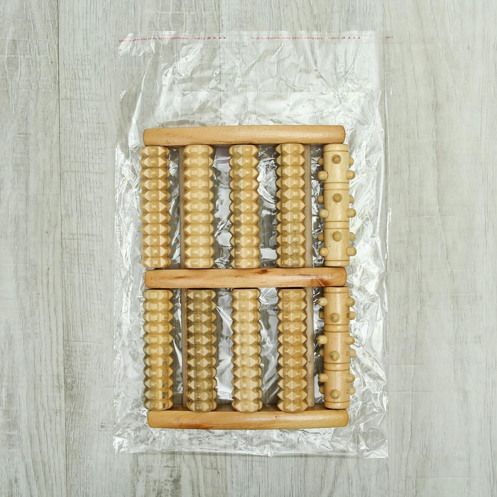 Массажёр &laquo;Барабаны&raquo;, 5 рядов с шипами, 27 &times; 19 &times; 5 см, деревянный