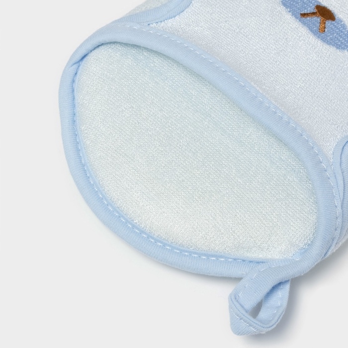 Мочалка варежка детская Доляна &laquo;Мишка&raquo;, для купания, 16 см, голубая