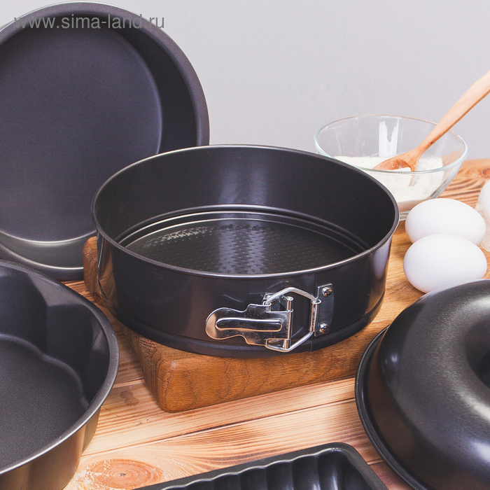 Форма для выпечки Доляна &laquo;Элин. Круг&raquo;, d=24 см, съёмное дно, антипригарное покрытие, цвет чёрный