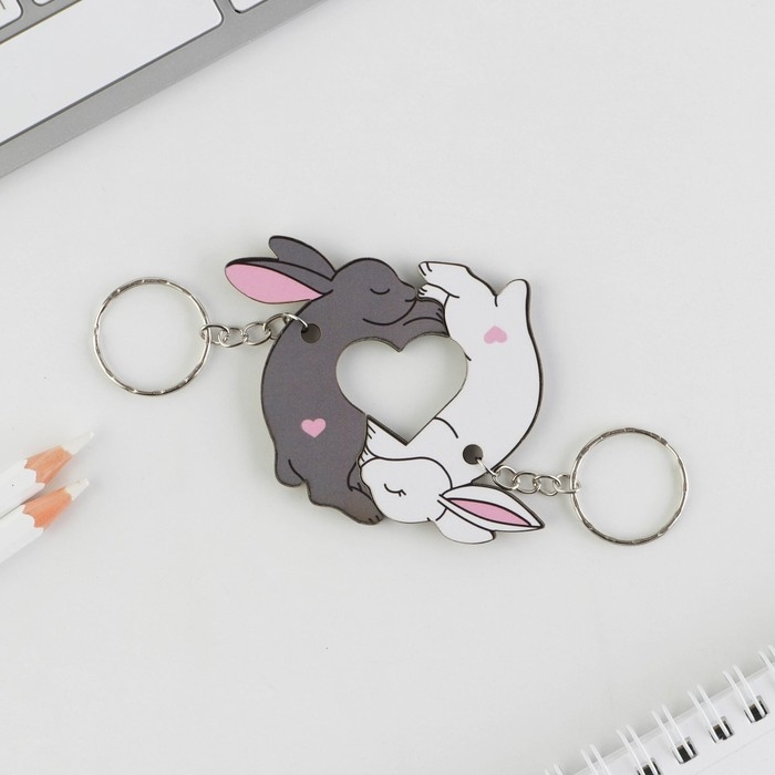 Брелок для ключей парный &laquo;Зайчики&raquo;, деревянный, 9 х 15 см