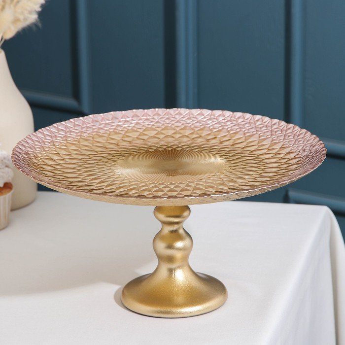 Блюдо сервировочное &laquo;Барокко&raquo;, d=28 см, на ножке, цвет золотой с розовым
