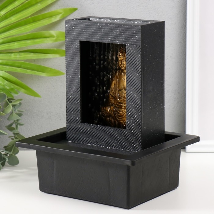 Фонтан настольный от сети, подсветка Фонтан настольный от сети, подсветка "Медитация золотого Будды в гроте" 21х17,5х25 см