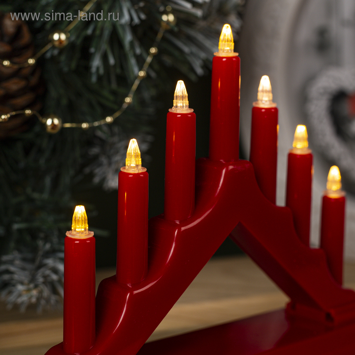 Светодиодная фигура &laquo;Красная рождественская горка&raquo;, пластик, батарейки ААх2 (не в комплекте), свечение тёплое белое