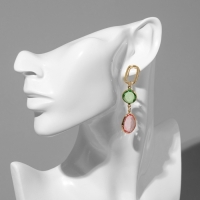 Серьги со стразами &laquo;Блум&raquo; овал с кругом, цветной в золоте