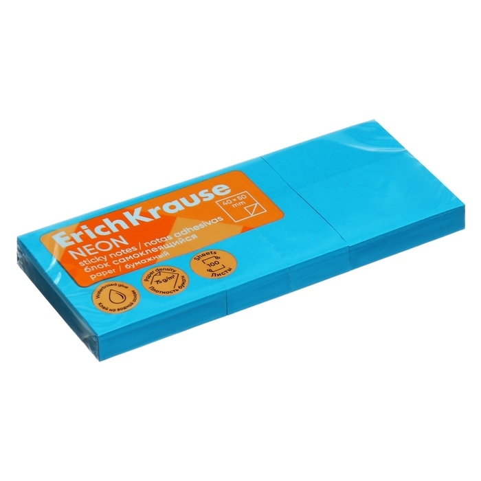 Блок с липким краем бумажный 40х50 мм, ErichKrause 300 листов, голубой