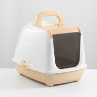Туалет-домик для кошек закрытый с дверцей 50*38*37 см, бежево-белый Туалет-домик для кошек закрытый с дверцей 50*38*37 см, бежево-белый