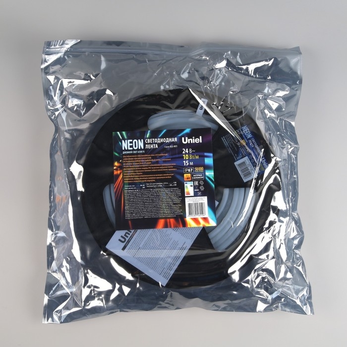 Гибкий неон Uniel 8 &times; 16 мм, IP67, 15 м, SMD2835, 120 LED/м, 10 Вт/м, 24 В, свечение холодное белое