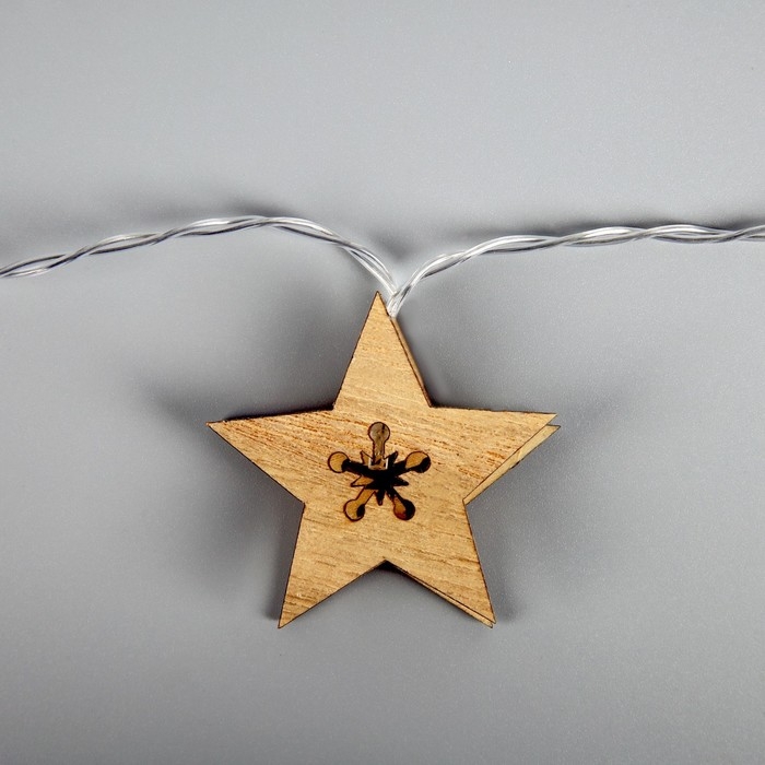 Гирлянда &laquo;Нить&raquo; 2.5 м с насадками &laquo;Звезда&raquo;, IP20, прозрачная нить, 10 LED, батарейки AAх2 (нет в комплекте), свечение тёплое белое