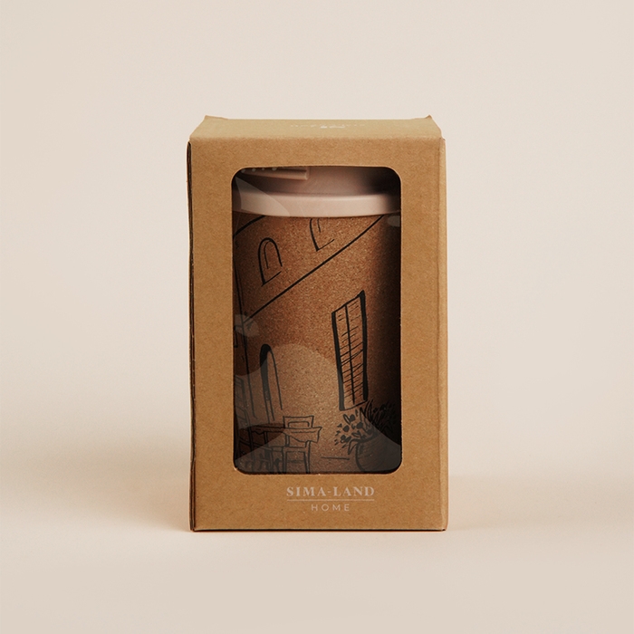 Стакан для кофе с крышкой SL Home &laquo;Тира&raquo;, пробковый, 350 мл, 9,5&times;9,5&times;14,5 см, цвет бежевый