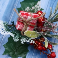 Декор "Зимние грезы" подарок в клетку листья ягоды, 20 см Декор "Зимние грезы" подарок в клетку листья ягоды, 20 см