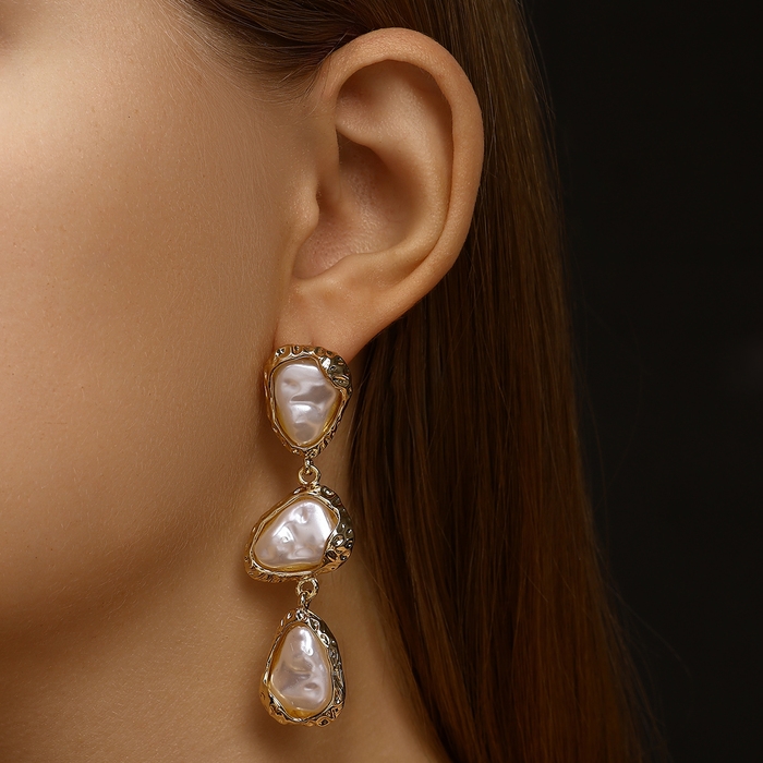 Серьги с жемчугом &laquo;Гавань&raquo; сознание, цвет золото