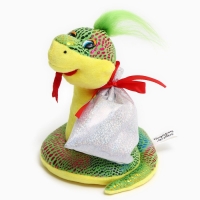 Мягкая игрушка &laquo;Змея&raquo;, с подарочным мешком, 15 см, цвет зелёный