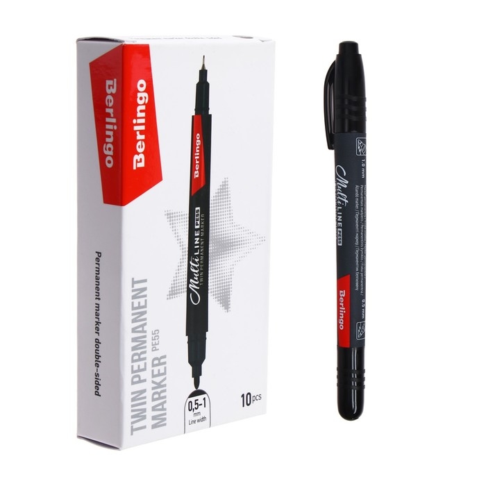 Маркер перманентный двухсторонний 1.0 мм/0.5 мм, Berlingo, чёрный Маркер перманентный двухсторонний 1.0 мм/0.5 мм, Berlingo, чёрный