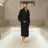 Халат махровый Экономь и Я, мужской размер 48-50 цвет чёрный, 100% хлопок с AIRO, 320 г/м2 Халат махровый Экономь и Я, мужской размер 48-50 цвет чёрный, 100% хлопок с AIRO, 320 г/м2