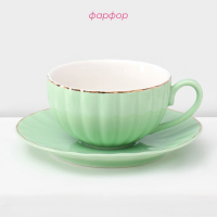 Сервиз фарфоровый чайный Доляна &laquo;Вивьен&raquo;, 12 предметов: 6 чашек 200 мл, 6 блюдец d=15 см, цвет зелёный