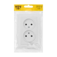 Розетка двухместная TOT Matte Glass, 10 А, скрытая, без з/к, стекло, белая Розетка двухместная TOT Matte Glass, 10 А, скрытая, без з/к, стекло, белая