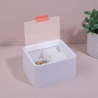 Органайзер для ватных палочек и дисков, с крышкой, 2 секции, 14,5 &times; 13 &times; 8 см, цвет белый/прозрачный