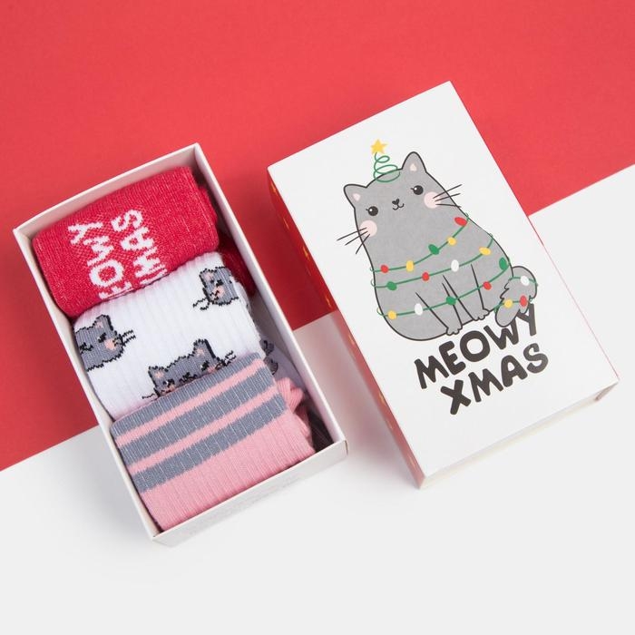 Новый год. Набор новогодних носков для девочки KAFTAN Новый год. Набор новогодних носков для девочки KAFTAN "Киса" 3 пары, размер 18-20