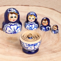 Матрёшка &laquo;Гжель&raquo;, синее платье, 5 кукольная, 9,5-11 см