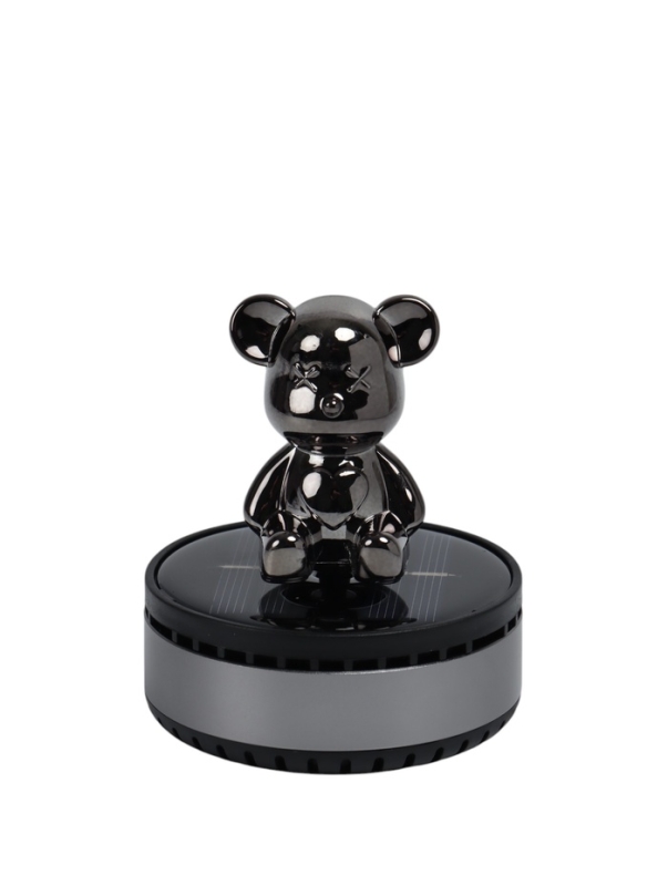 Аксессуар на панель с ароматизатором, мишка, вращается от солнца, серый