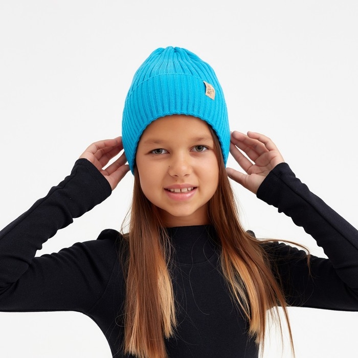 Шапка детская MINAKU с отворотом р-р 52-56, цв.бирюзовый Шапка детская MINAKU с отворотом р-р 52-56, цв.бирюзовый