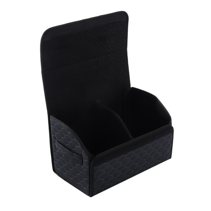 Органайзер кофр в багажник автомобиля LION, экокожа, соты, 50&times;30&times;30 см, черно-синий