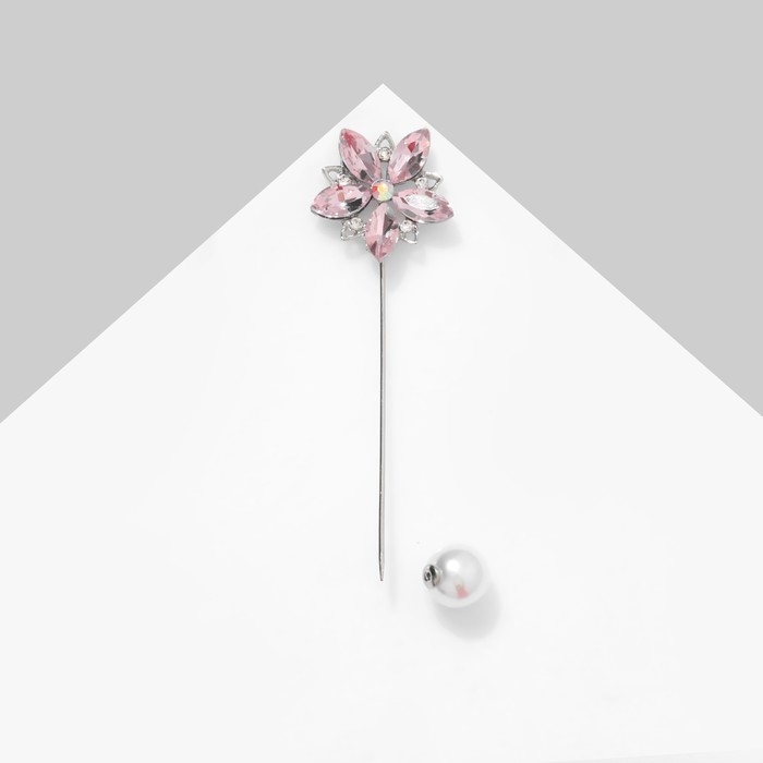 Булавка &laquo;Цветок&raquo; сирень, 8 см, цвет розовый в серебре