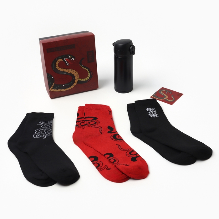 Подарочный набор термос и носки 3 пары KAFTAN "Змея"  р. 41-44 (27-29 см)