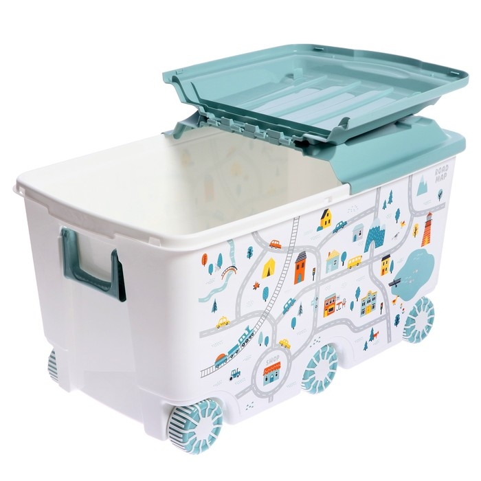 Ящик для игрушек на колесах &laquo;Путешествие&raquo;, с декором, 685 &times; 395 &times; 385 мм, цвет светло-голубой