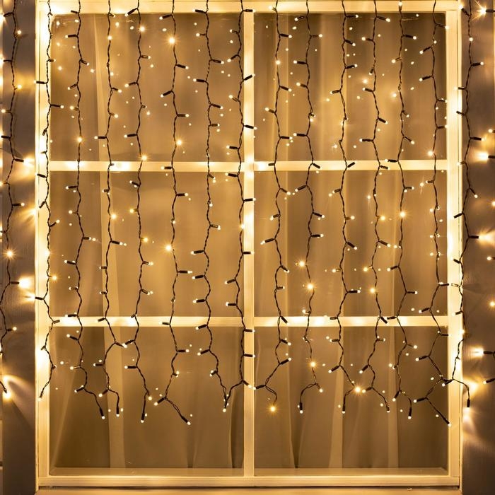 Гирлянда &laquo;Занавес&raquo; 2 &times; 1.5 м, IP65, УМС, тёмная нить, 360 LED, свечение тёплое белое, 220 В