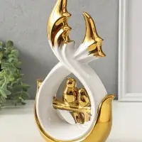 Сувенир керамика "Две птички на ветке" белый с золотом 7х15,5х29,5 см