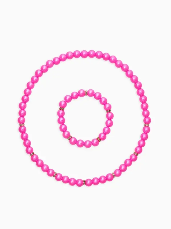 Набор детский &laquo;Выбражулька&raquo; 2 предмета: бусы, браслет, жемчуг стразы, цвет ярко-розовый