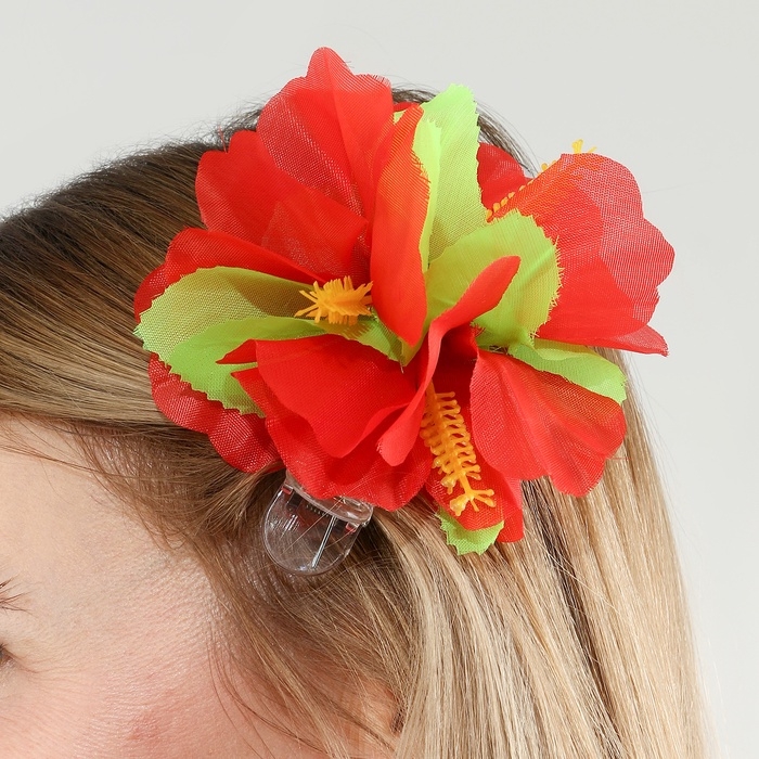 Гавайский набор зажим с красным цветком, венок Гавайский набор зажим с красным цветком, венок