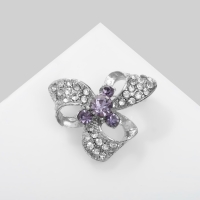 Брошь &laquo;Бант&raquo; с камнем, цвет бело-сиреневый в серебре