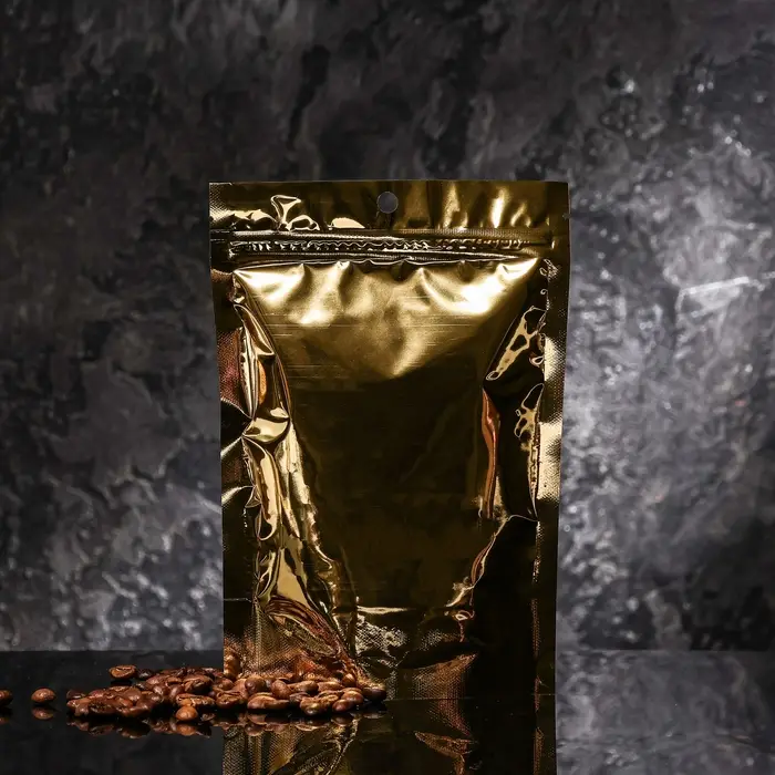 Пакет дой-пак, матовый, золотой, с прозрачной стенкой,14 х 20 х 8 см